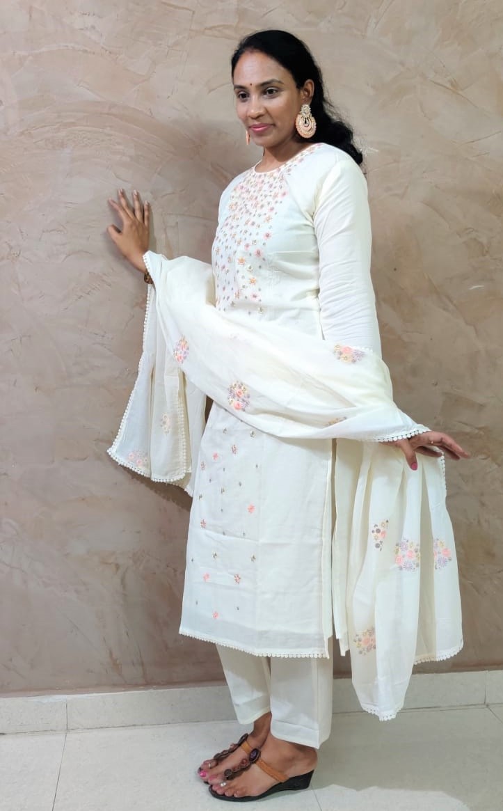 Off White Embroidery Suit Set