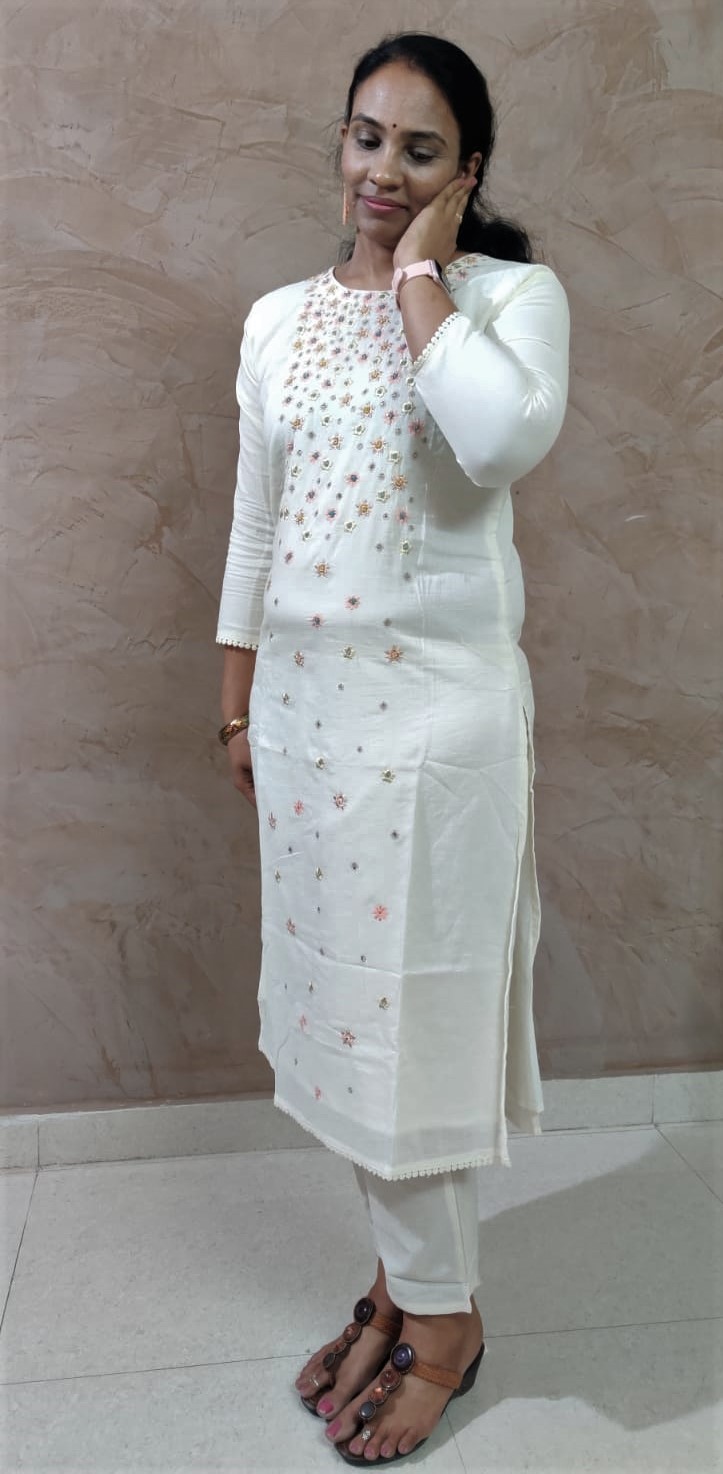 Off White Embroidery Suit Set