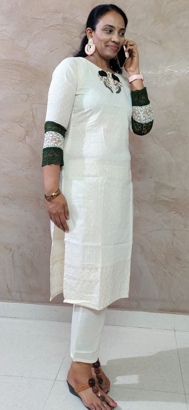 Off White Embroidery suit set With Ajrakh Dupatta