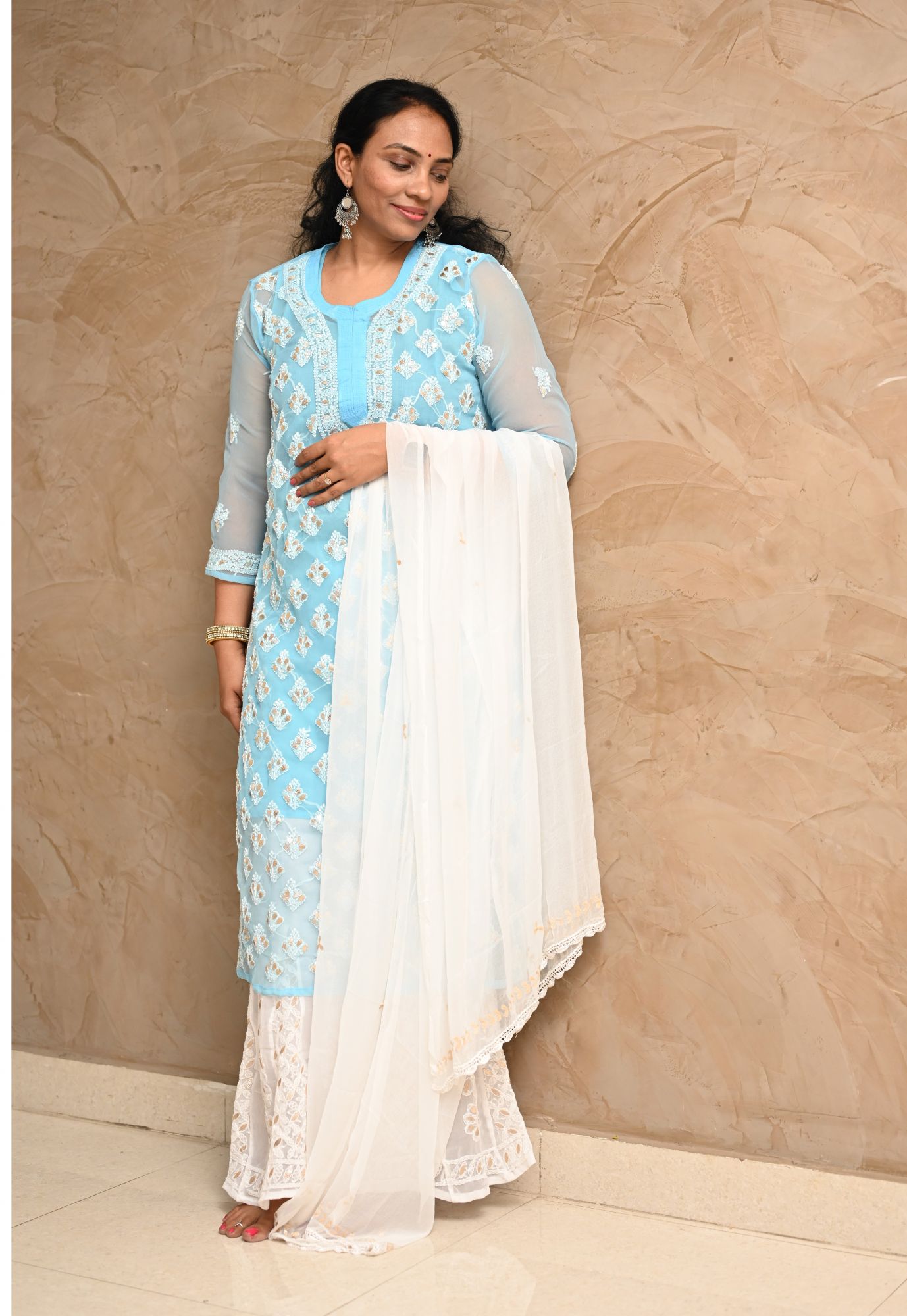 Georgette Chikankari three-piece suit set