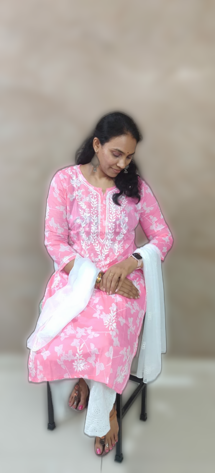 Cotton Chikankari Three Piece Suit Set