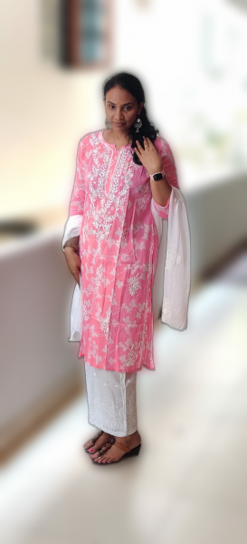 Image of Cotton Chikankari Three Piece Suit Set