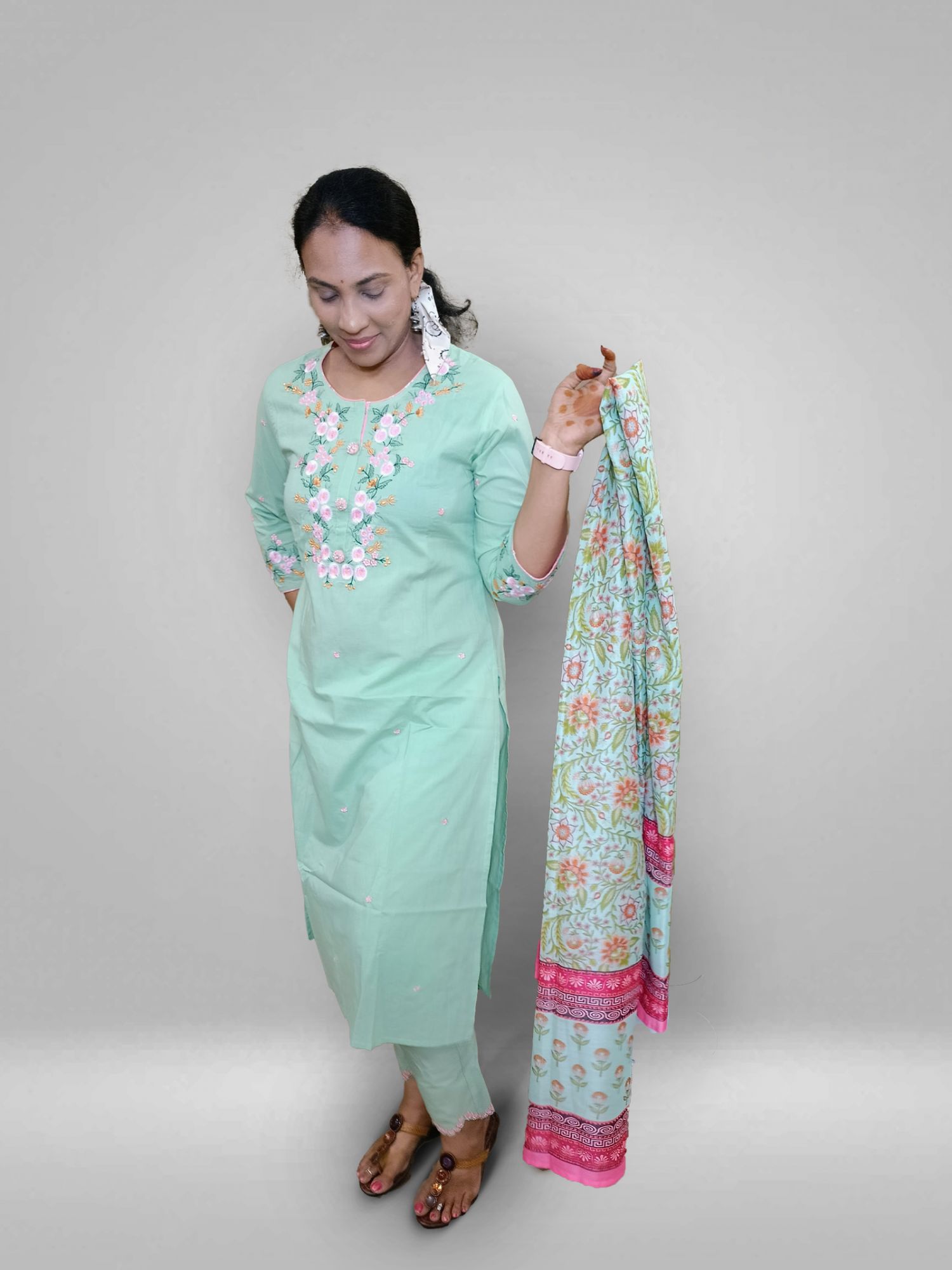 Pastel Green Embroidery Work suit set