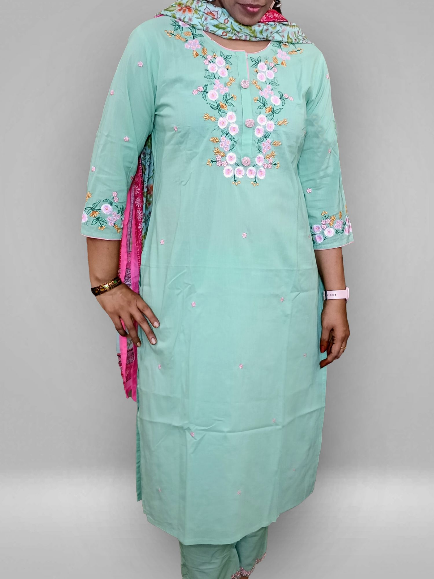 Pastel Green Embroidery Work suit set