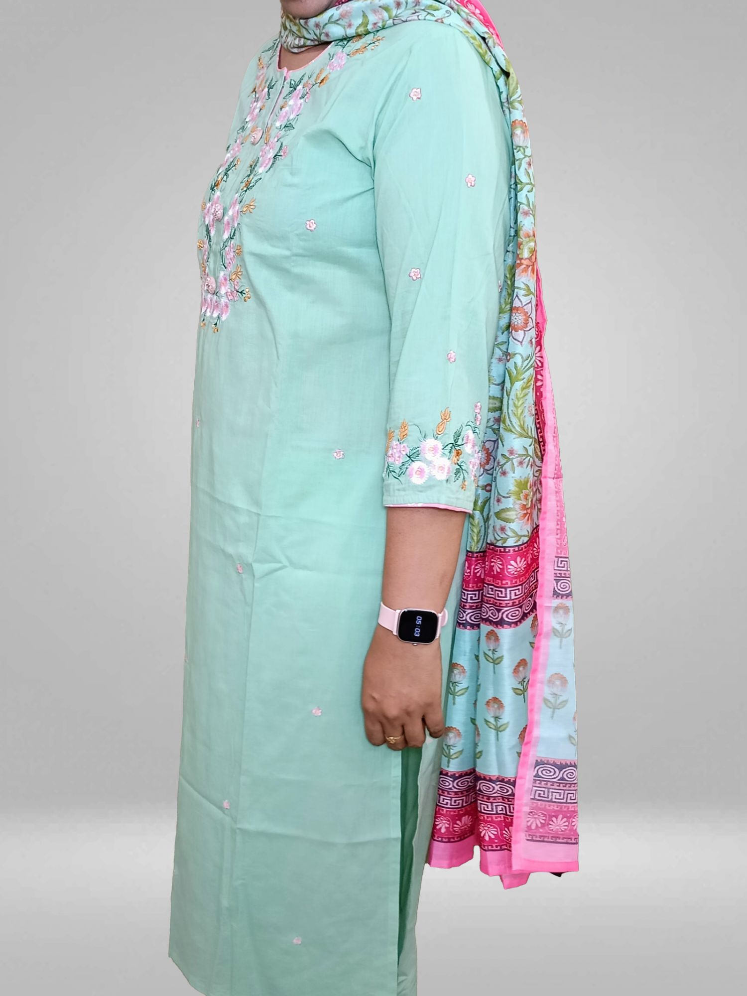 Pastel Green Embroidery Work suit set