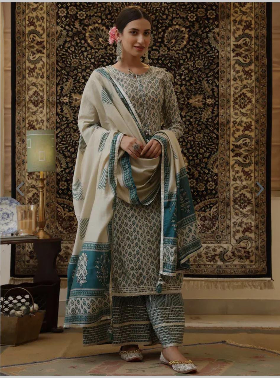 Green suit set with kota doriya work