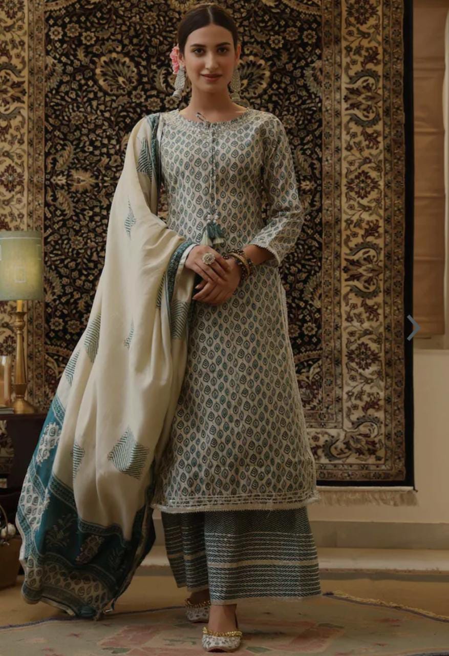 Green suit set with kota doriya work