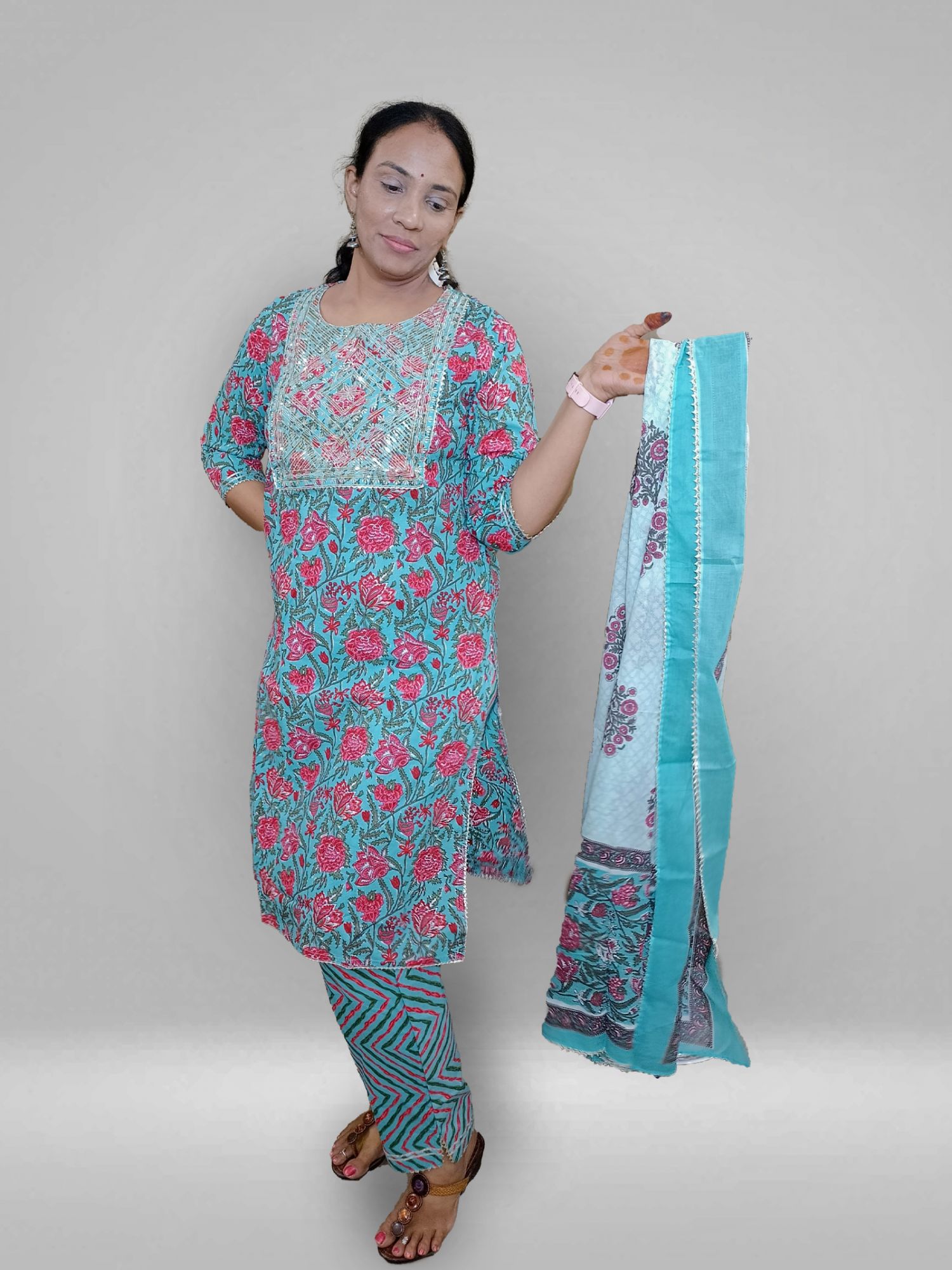 Gotta Patti Work Floral Print Suit Set