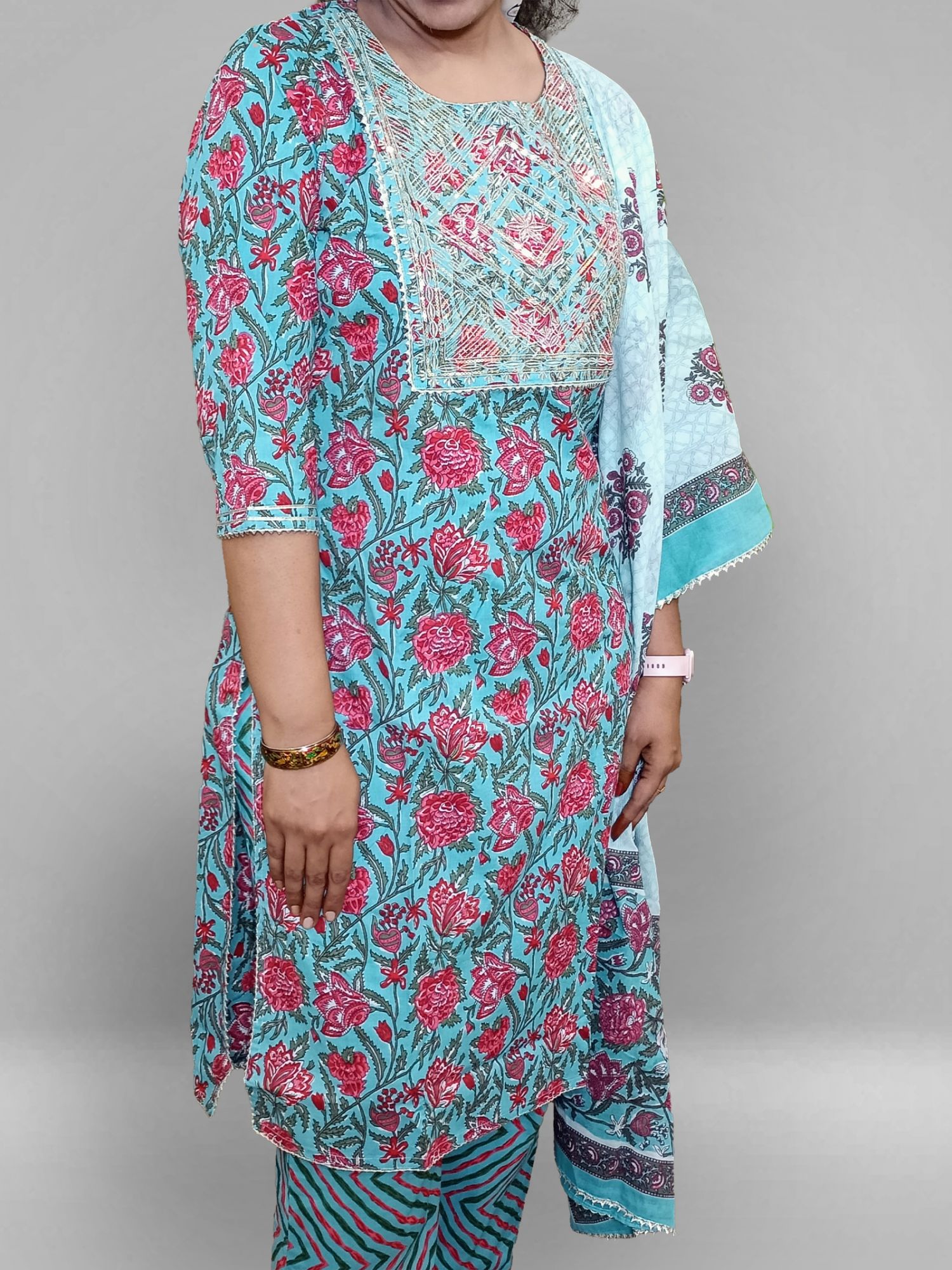 Gotta Patti Work Floral Print Suit Set