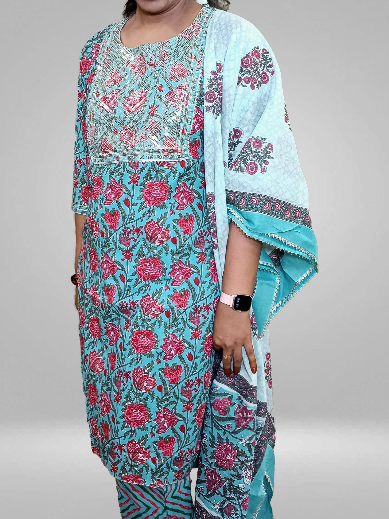Gotta Patti Work Floral Print Suit Set