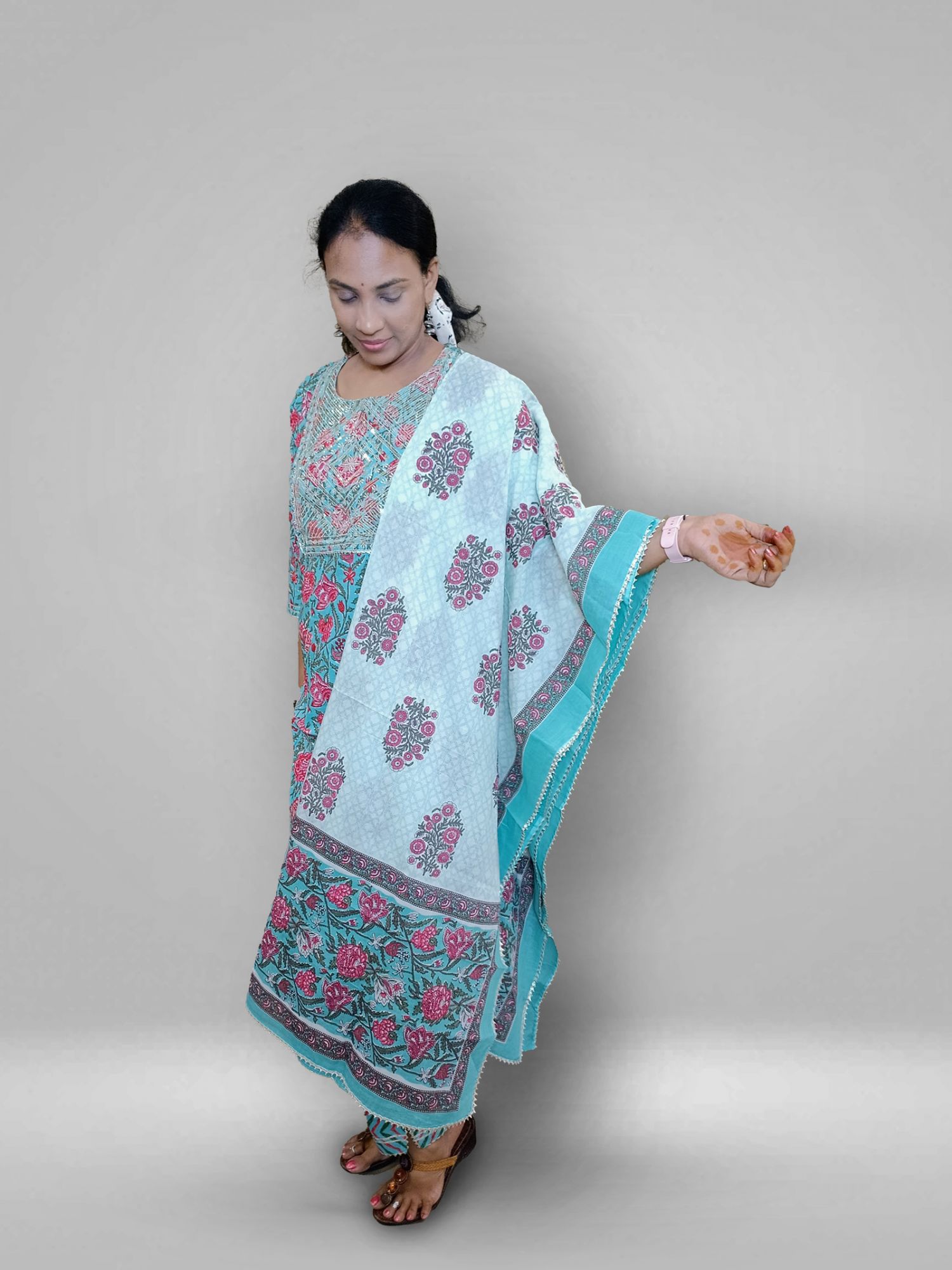 Gotta Patti Work Floral Print Suit Set