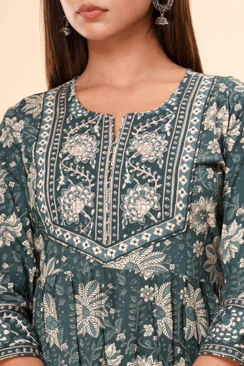 High Slit Floral Print Suit Set