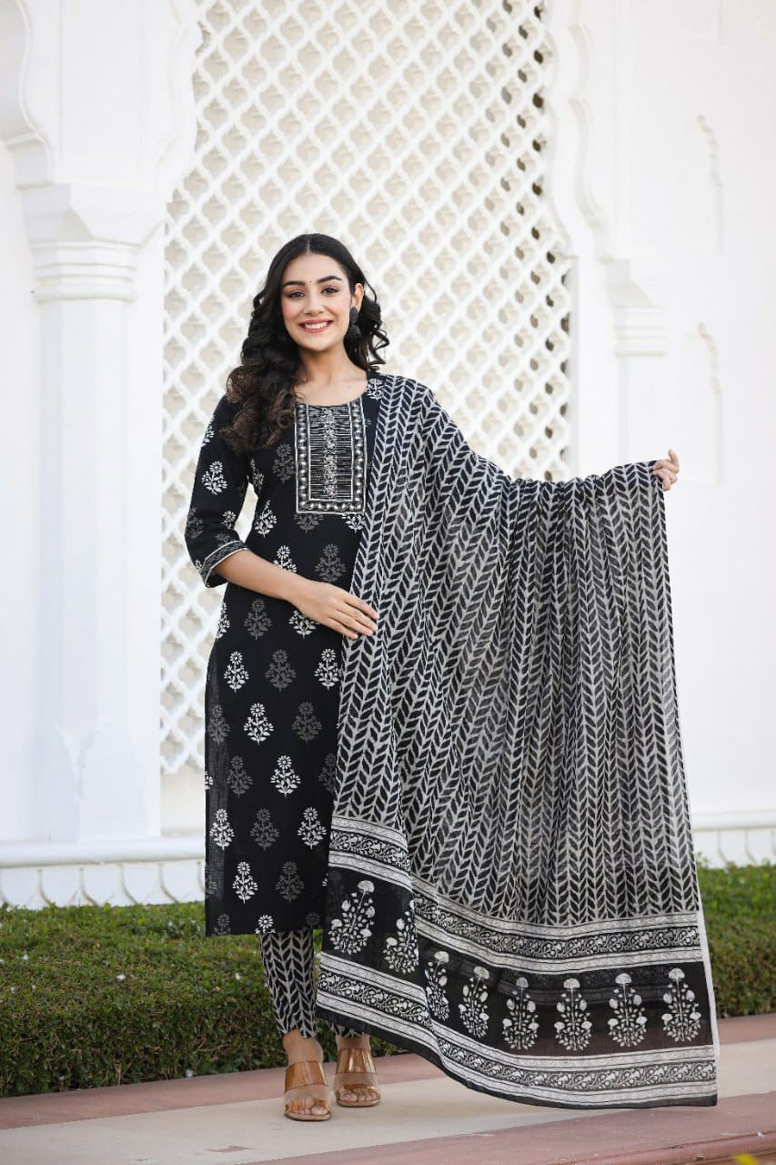 Black Printed Suit Set