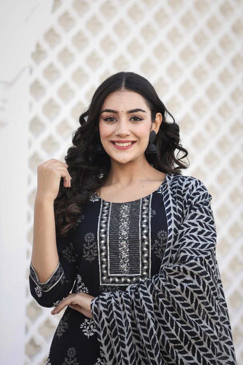 Black Printed Suit Set