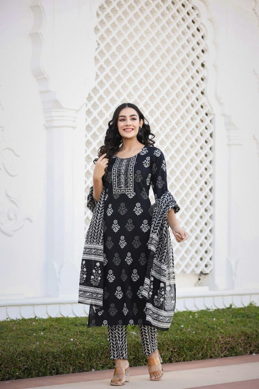 Black Printed Suit Set