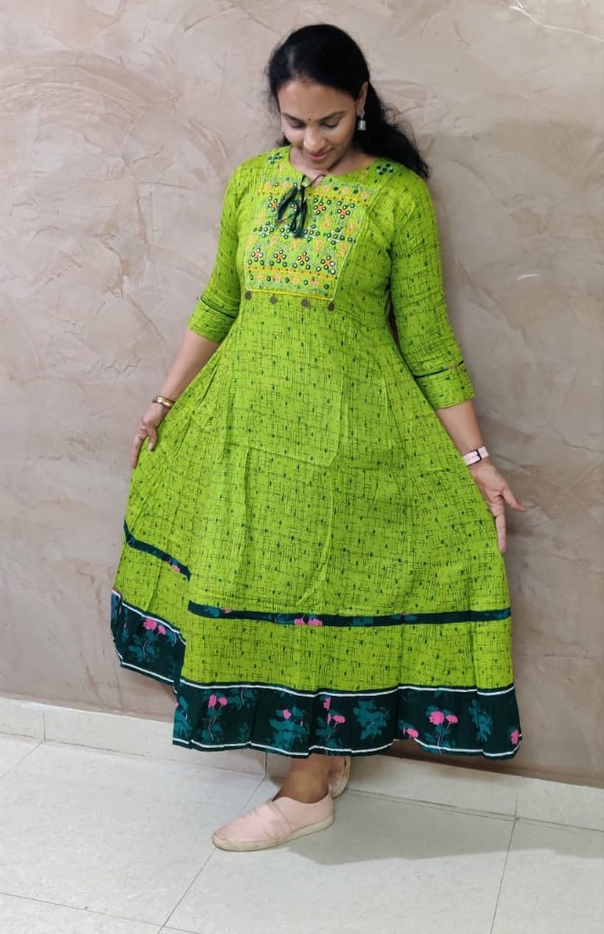 Green Long Frock Style Kurti
