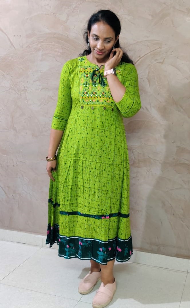 Green Long Frock Style Kurti