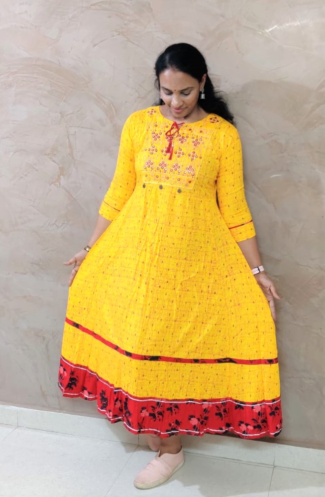 Yellow Color Long Frock Style Kurti