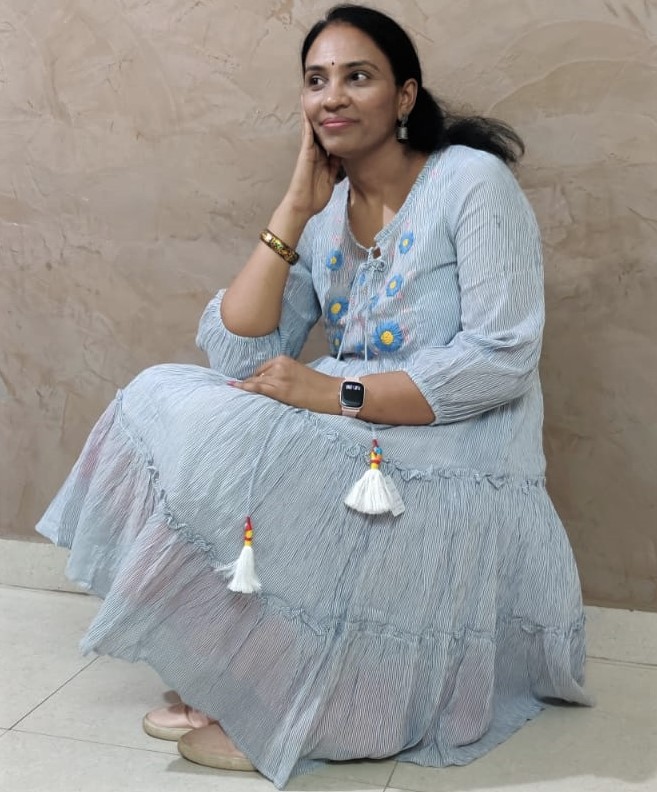 Blue Color Layered Two Piece Cotton Dress