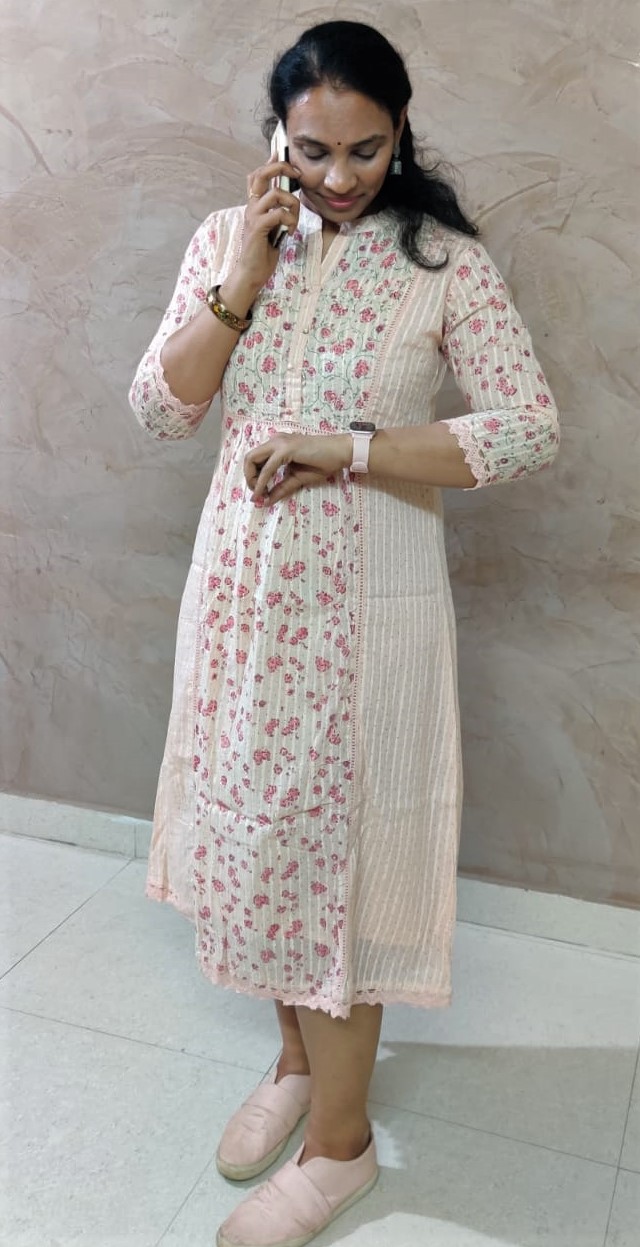 Peach Color Floral Cotton Two Piece Dress