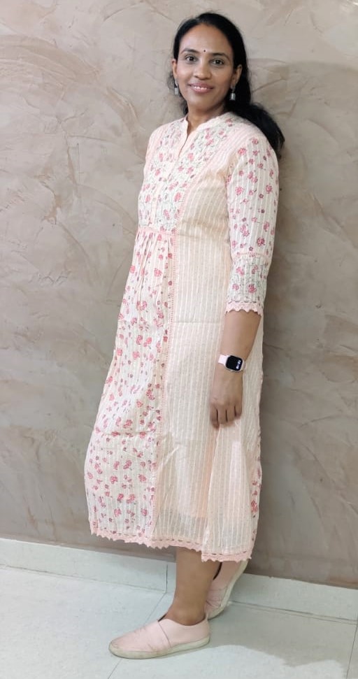 Peach Color Floral Cotton Two Piece Dress