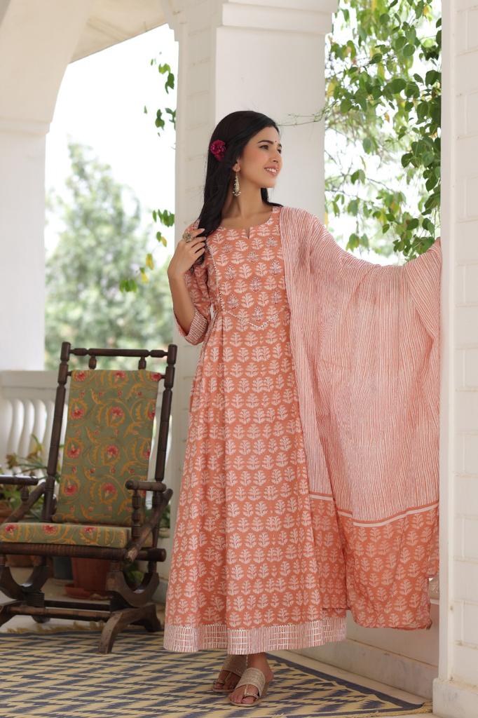 Peach kurti with dupatta
