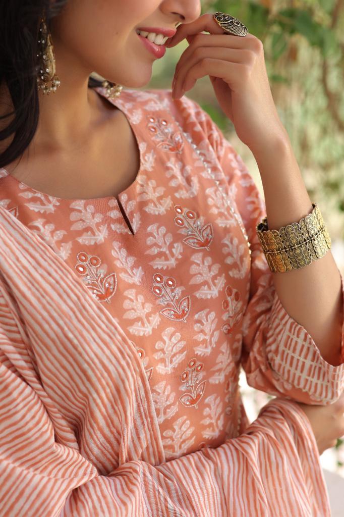 Peach kurti with dupatta