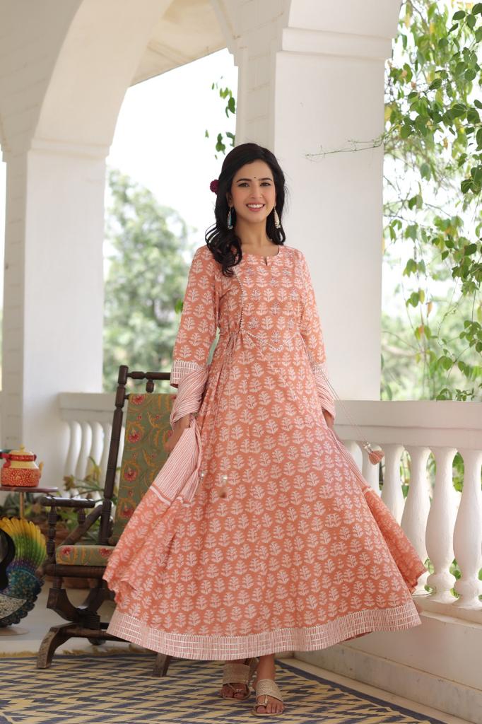 Peach kurti with dupatta