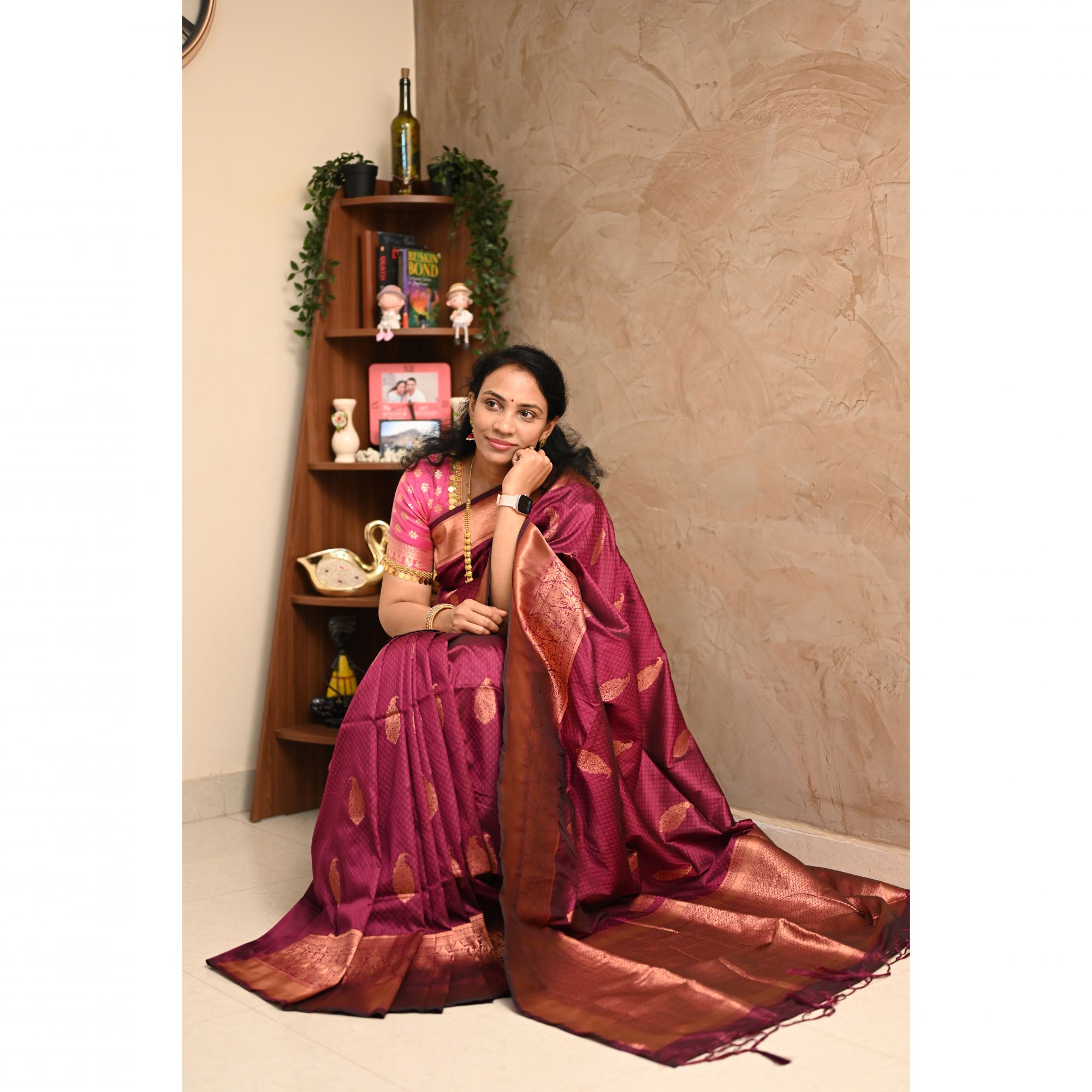 Maroon Semi Kanchipuram Silk Saree