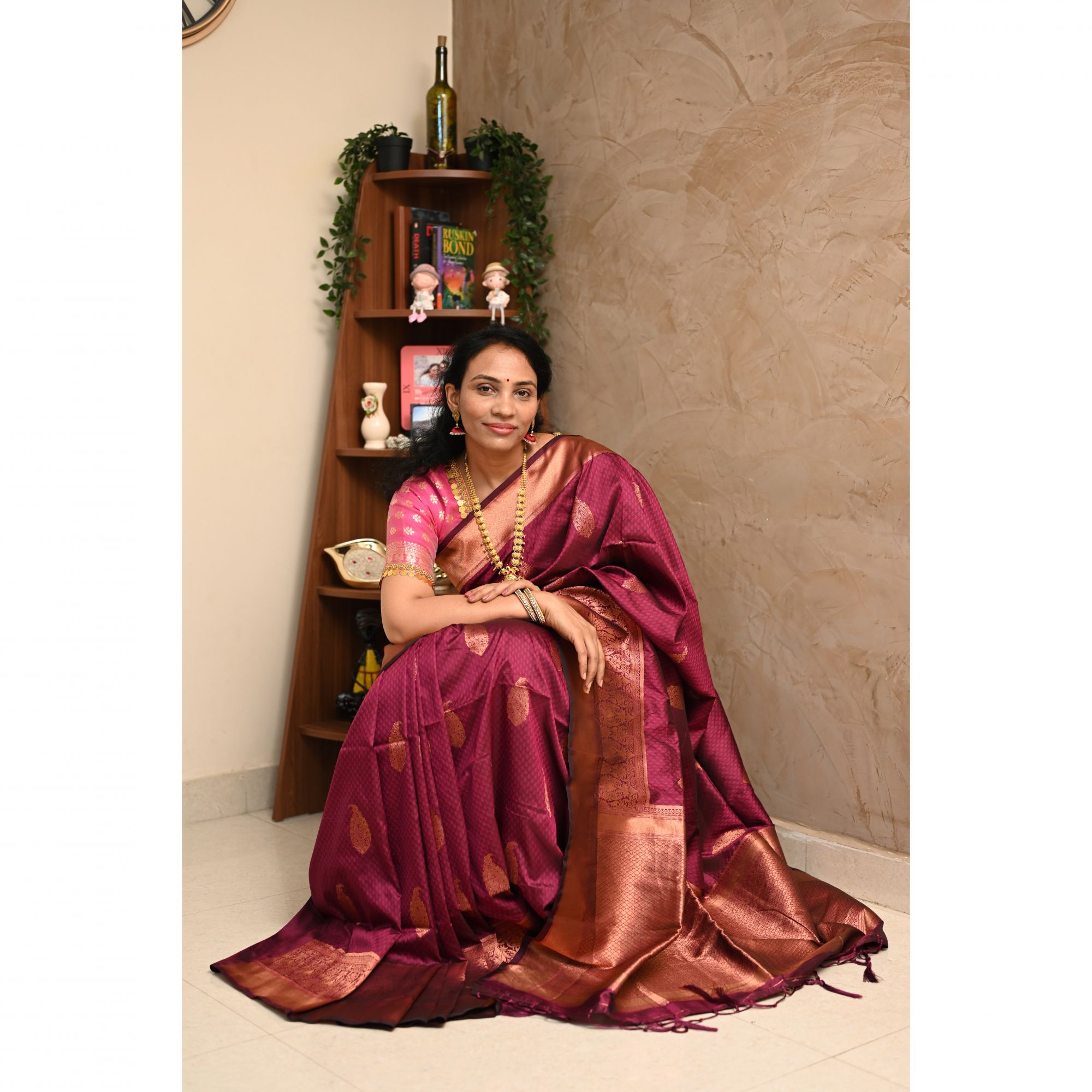 Maroon Semi Kanchipuram Silk Saree