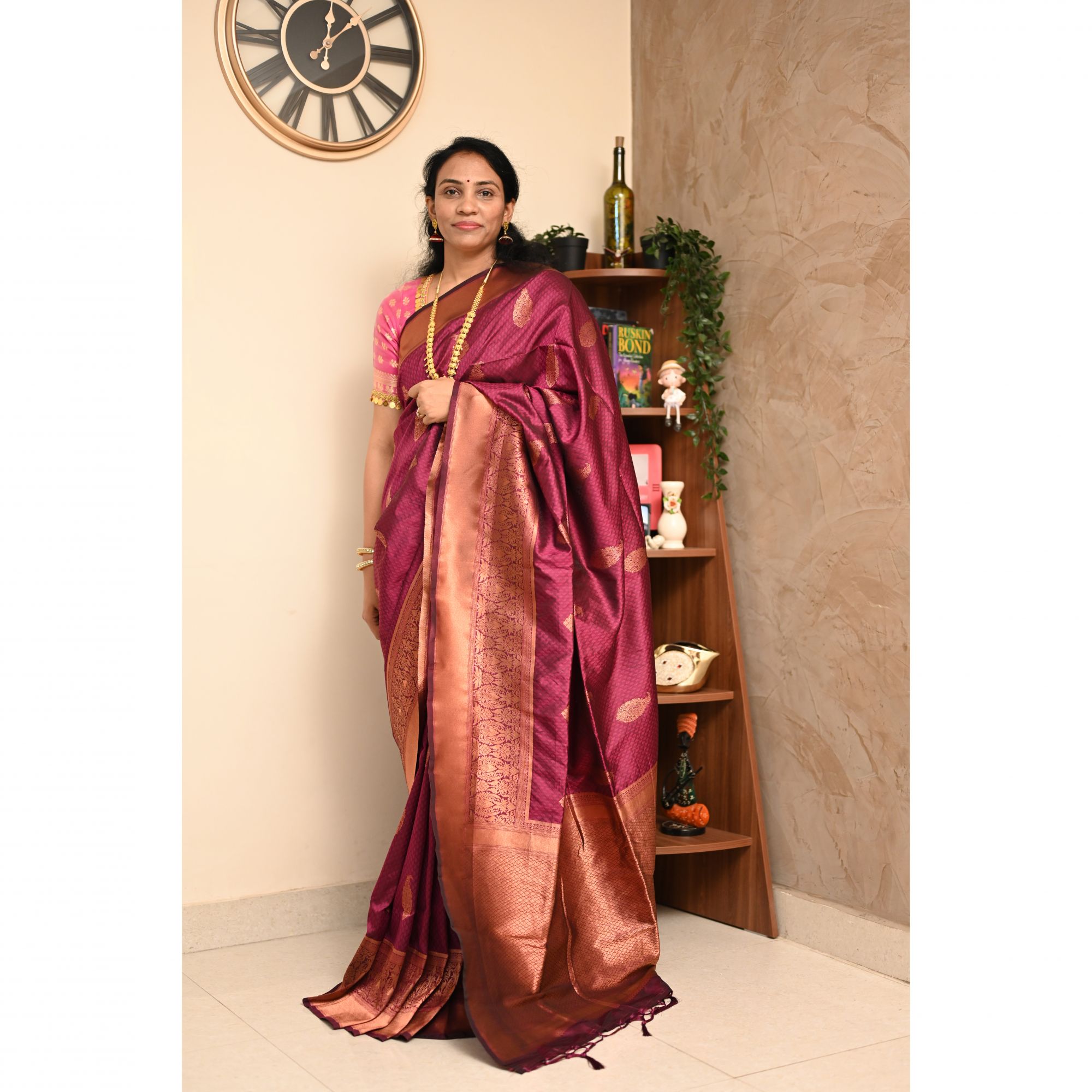 Maroon Semi Kanchipuram Silk Saree