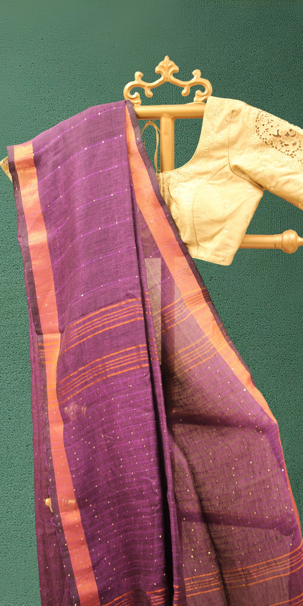Handwoven Lenin Sequence saree