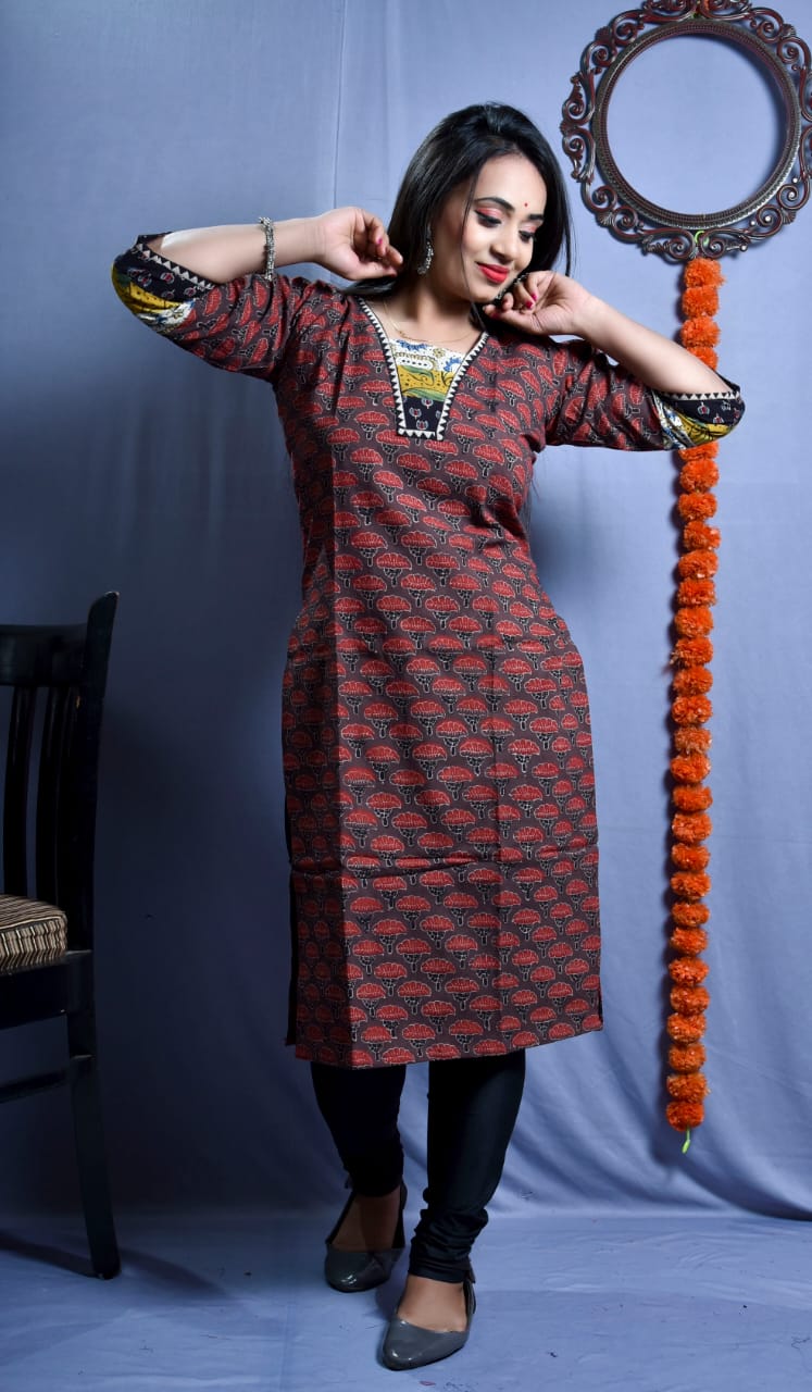 Ajrakh hanblock print cotton kurti