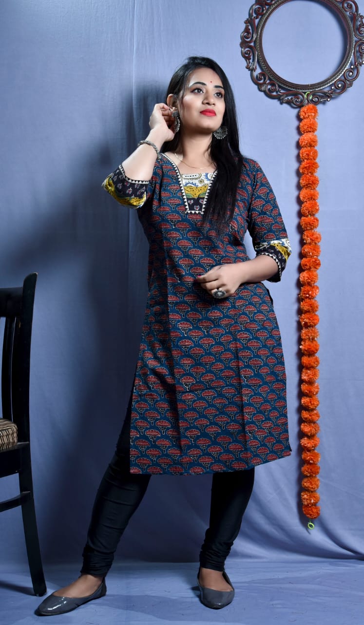 ajrakh handblock print cotton kurti