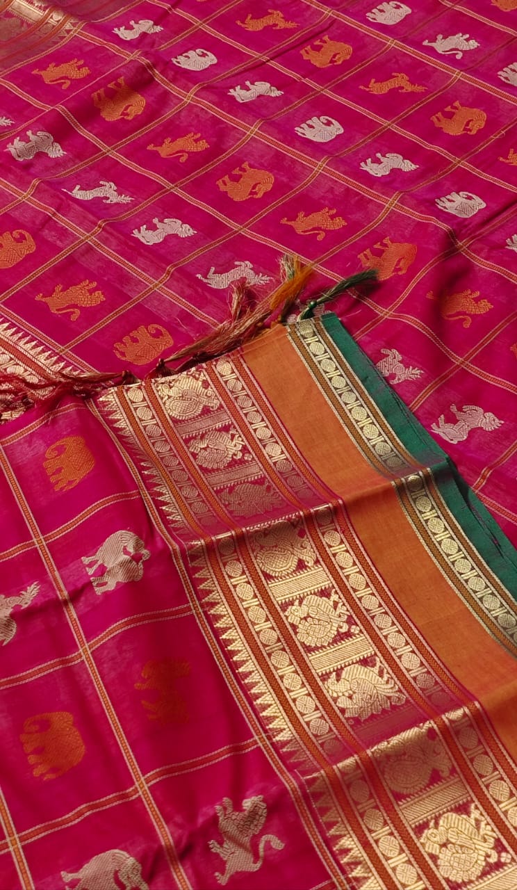 Handloom 1000 Butta Kanchi Cotton Saree with zari Boarder Pallu