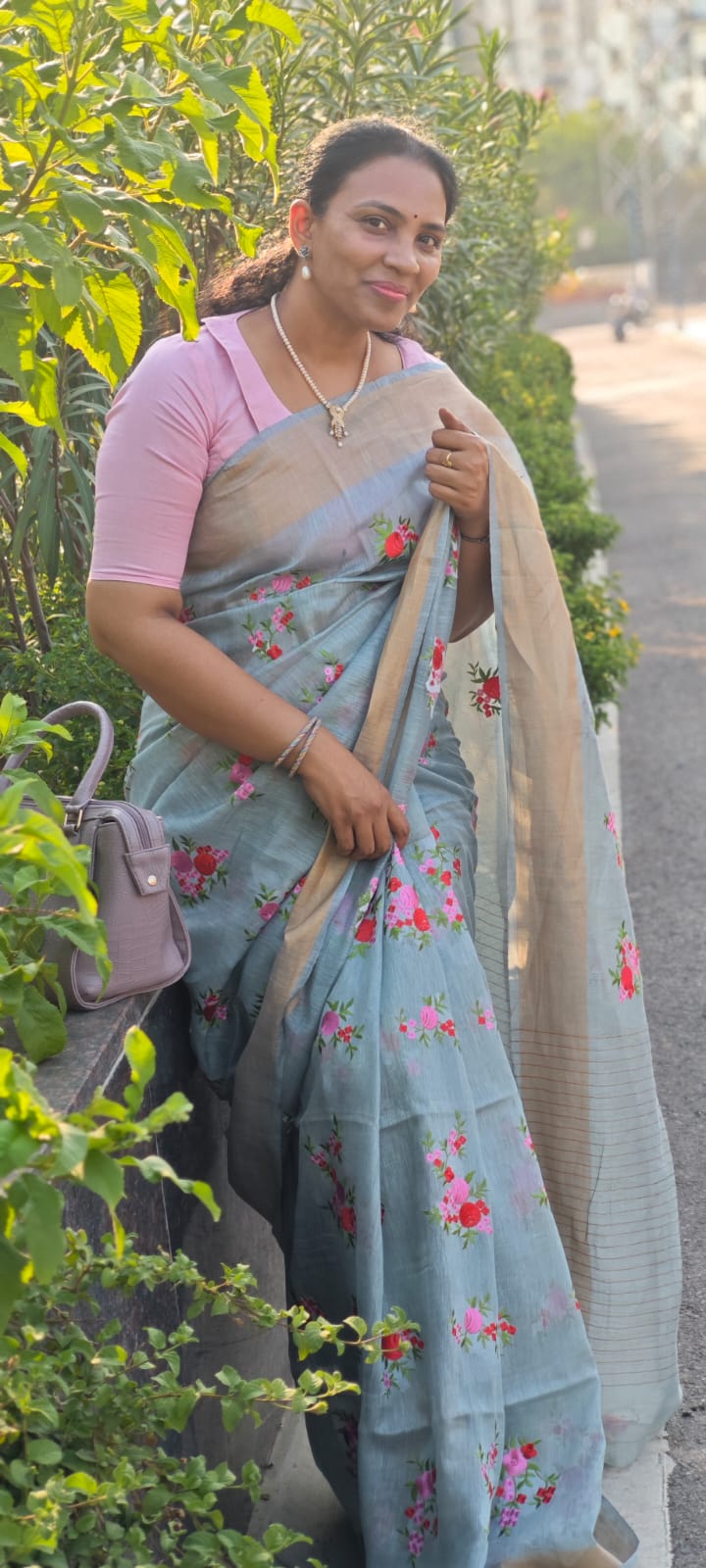 Linen Embroidery saree