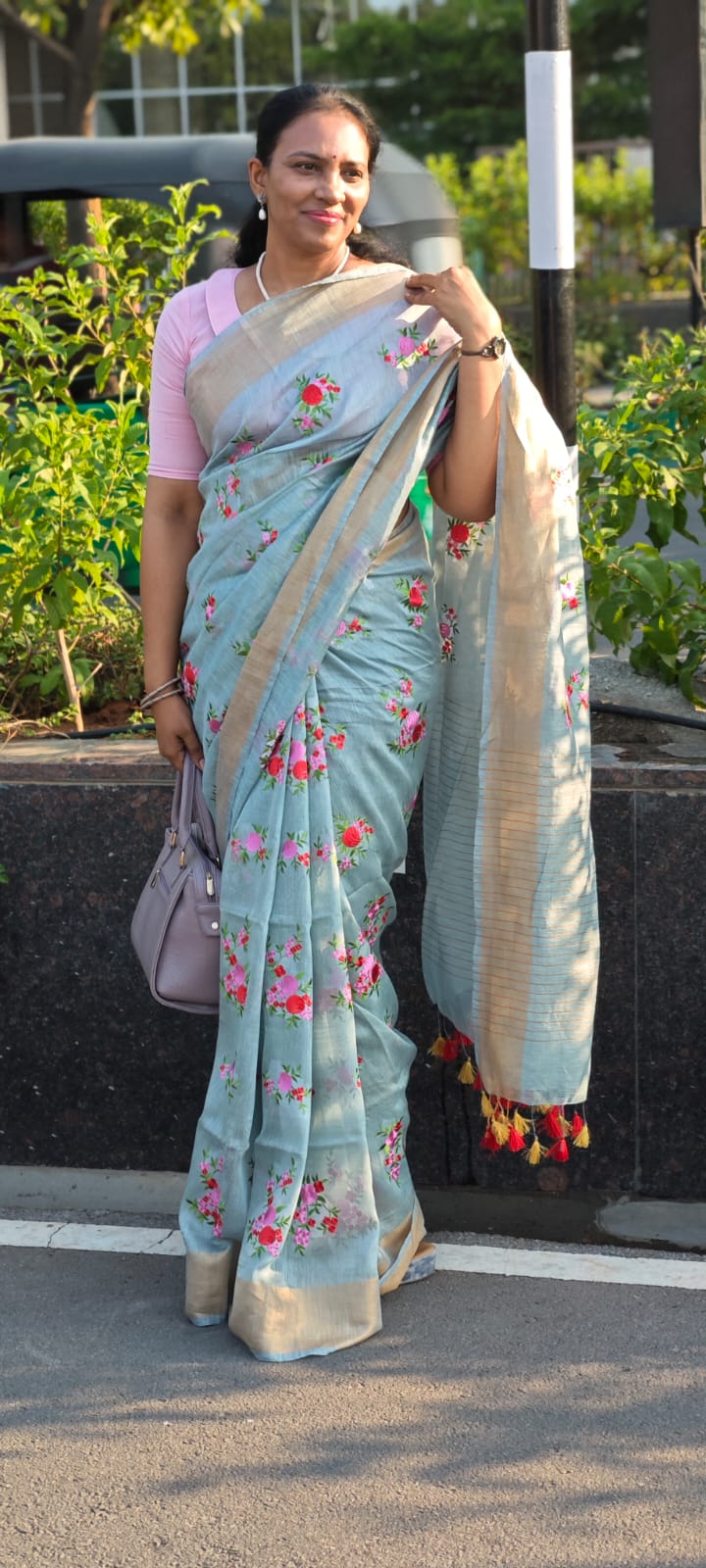 Linen Embroidery saree