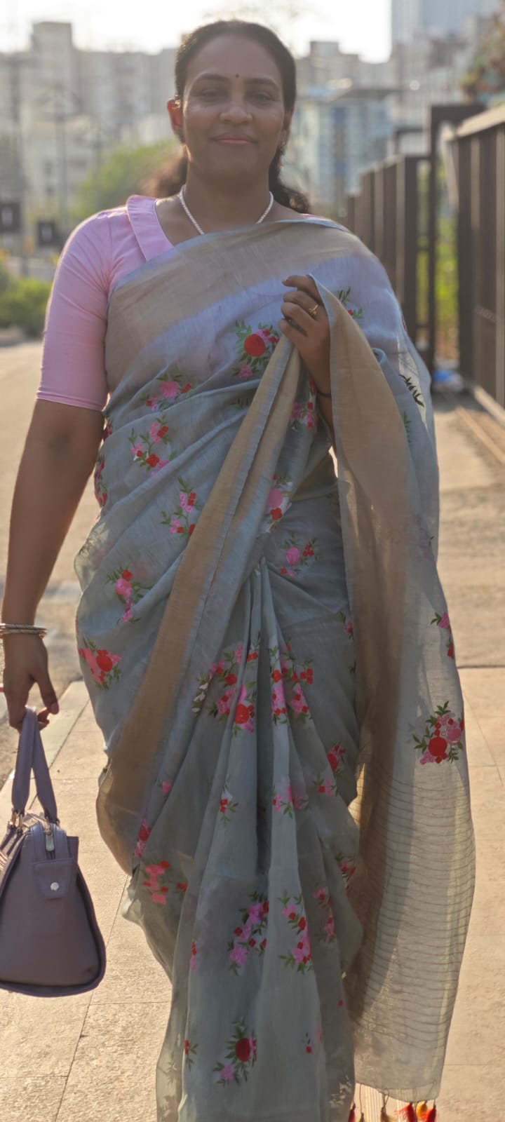 Linen Embroidery saree
