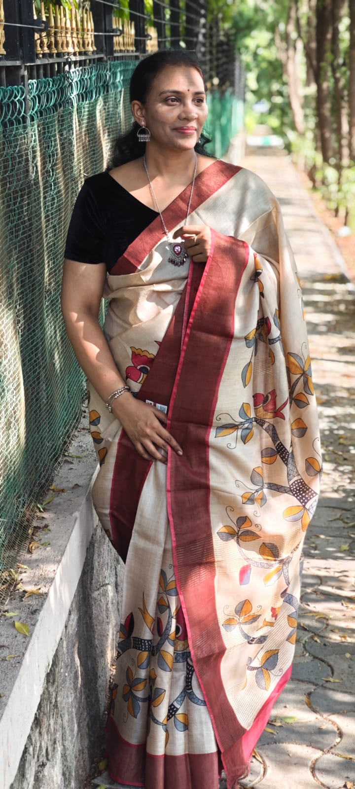 Hand Block Print Tussar Silk Saree