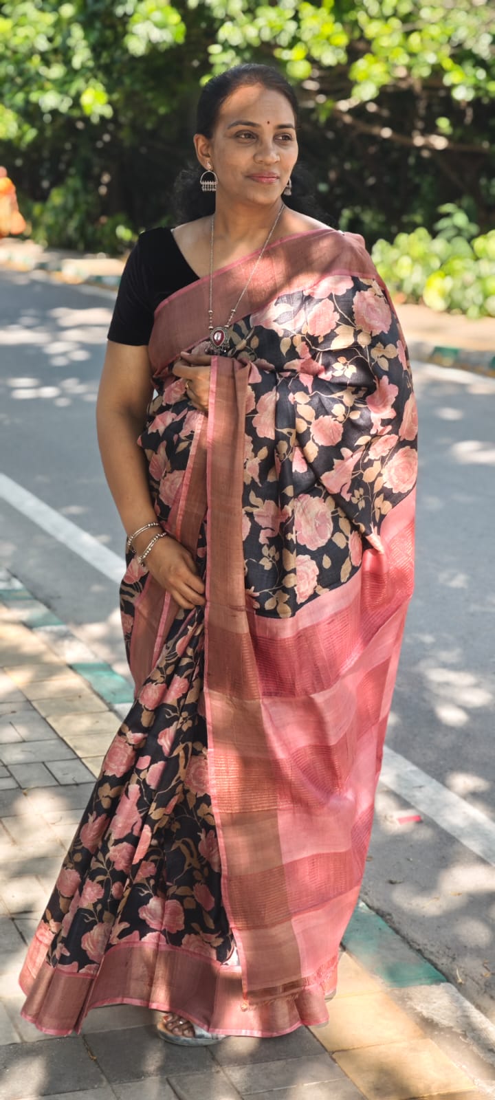 Hand Block Print Tussar Silk Saree