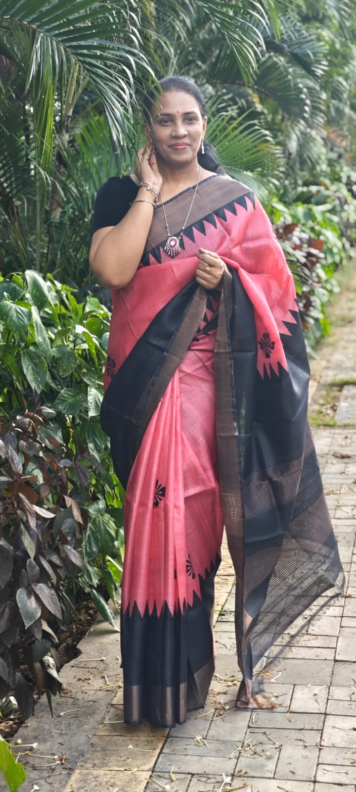 Hand block Print Tussar Silk Saree