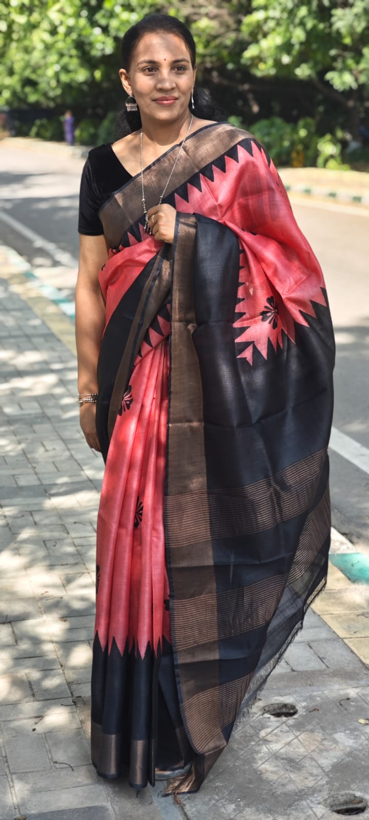 Hand block Print Tussar Silk Saree