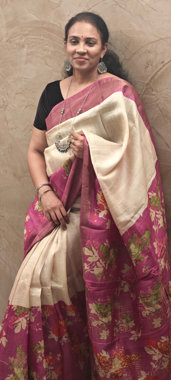 Hand Block Print Tussar Silk Saree