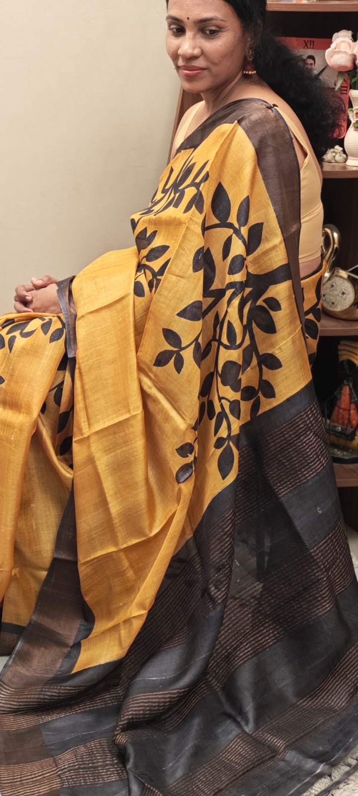 Hand Block Print Tussar Silk saree