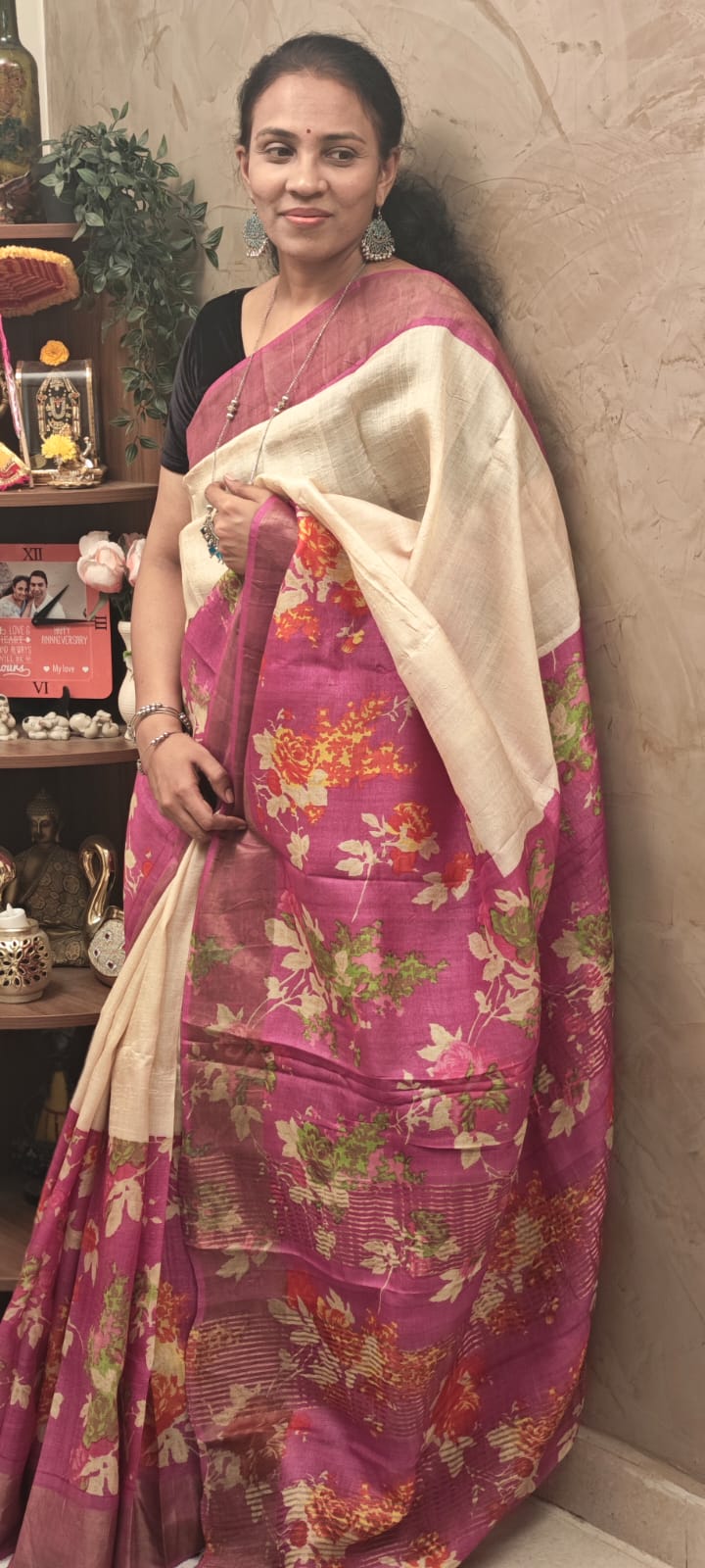 Hand Block Print Tussar Silk Saree