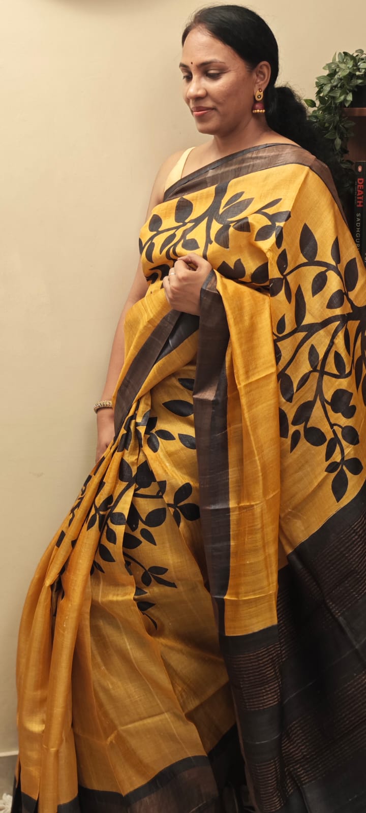 Hand Block Print Tussar Silk saree