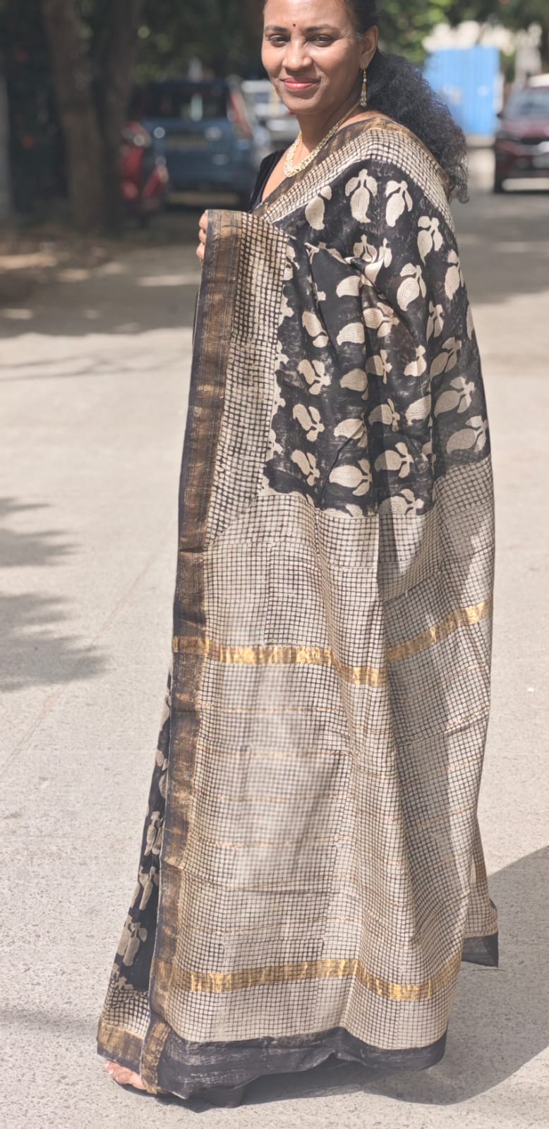 Hand Block Printed Maheshwari silk cotton saree