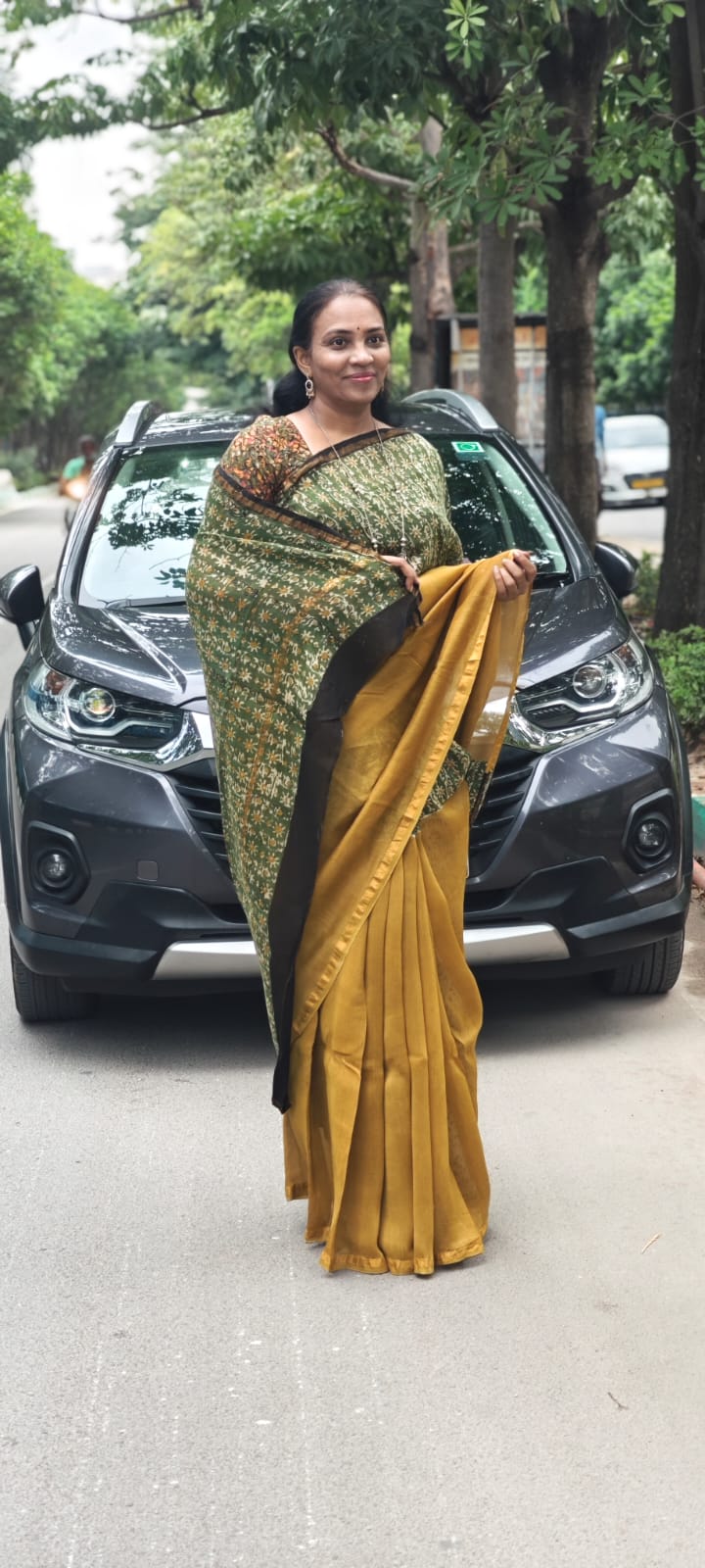 Hand Block Printed Maheshwari silk cotton saree