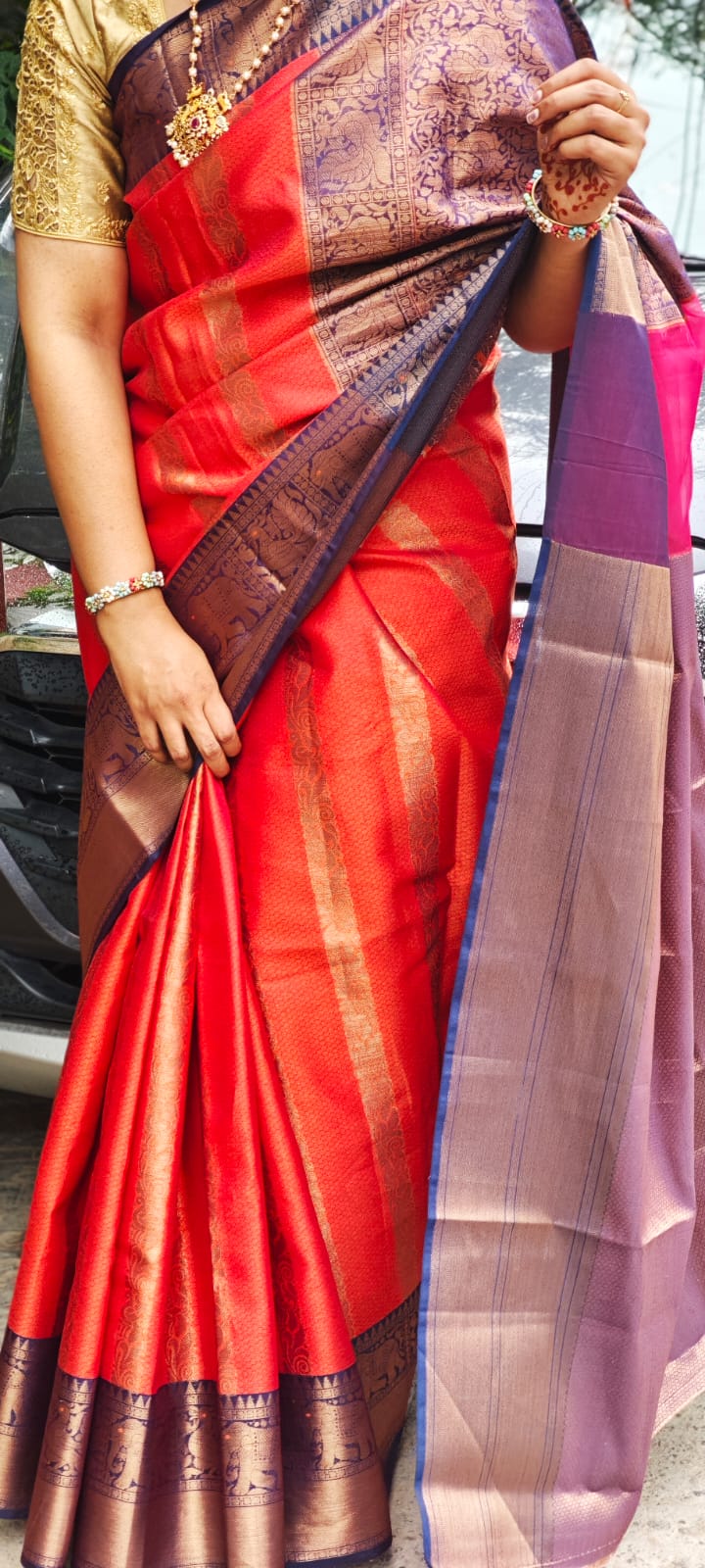 Orange Semi-Kanchipuram silk saree