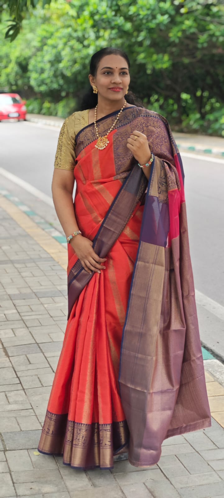 Orange Semi-Kanchipuram silk saree